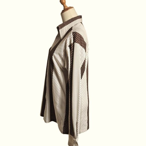 Lew Magram Vintagr Men's Disco Polka Dot Striped Shirt - Brown and White - Picture 5 of 6